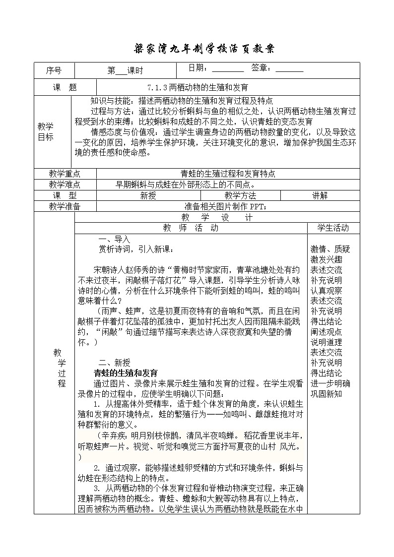 7.1.3两栖动物的生殖和发育第1页