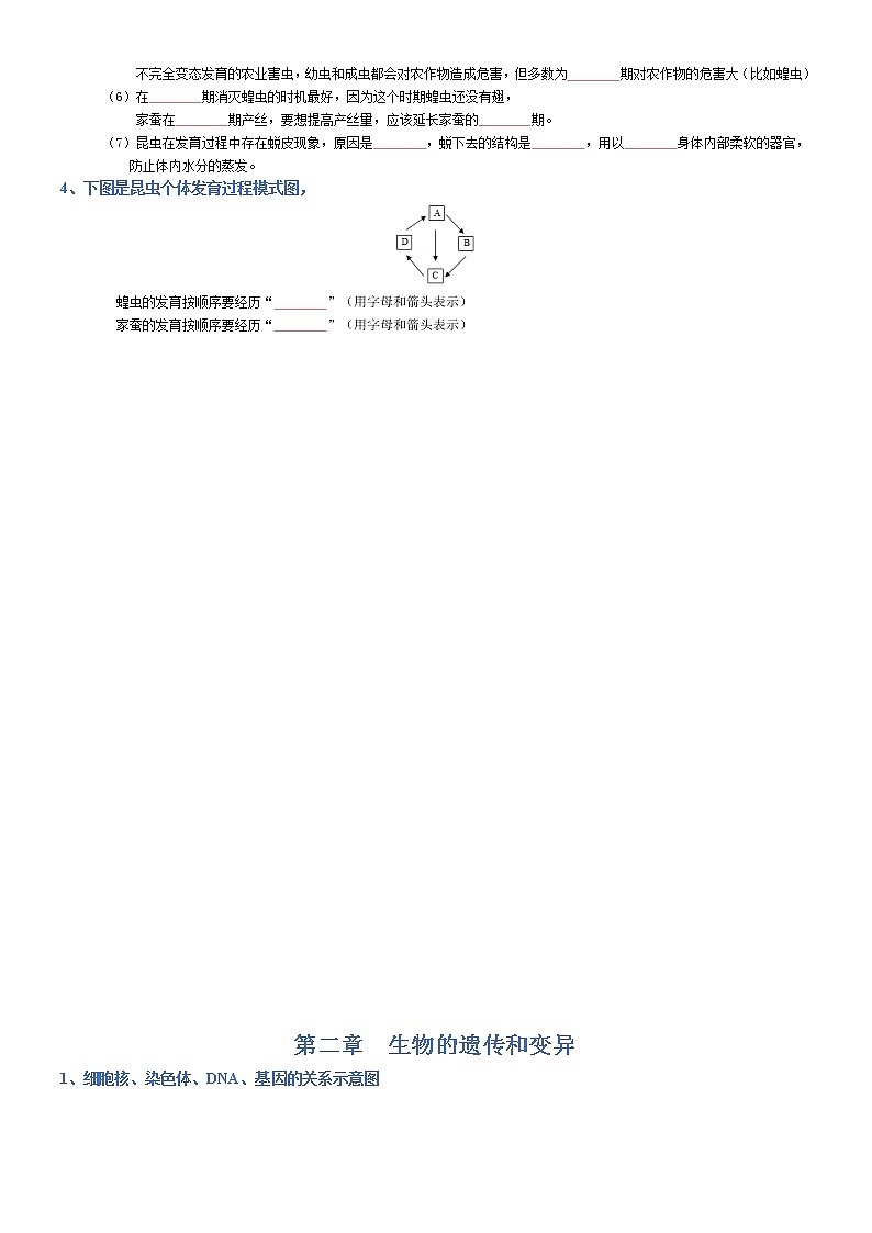 初中生物中考复习 八年级下册-2022年中考生物复习必背考点分册梳理（人教版）（填空版）第2页