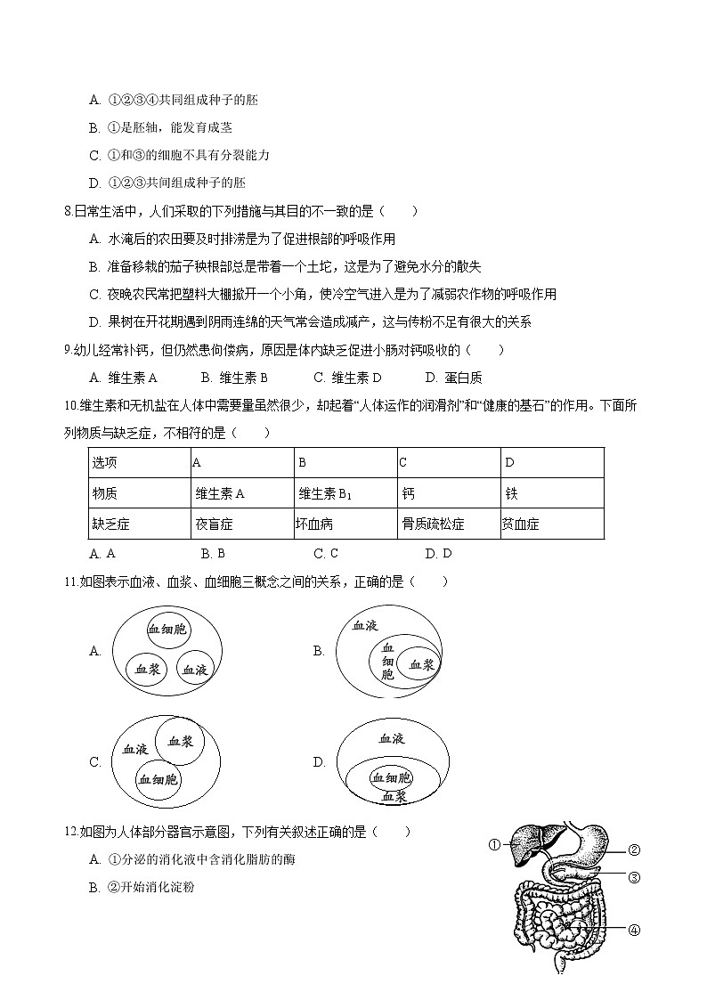 初中生物中考复习 必刷卷01-2022年中考生物考前信息必刷卷（全国通用）（原卷版）03