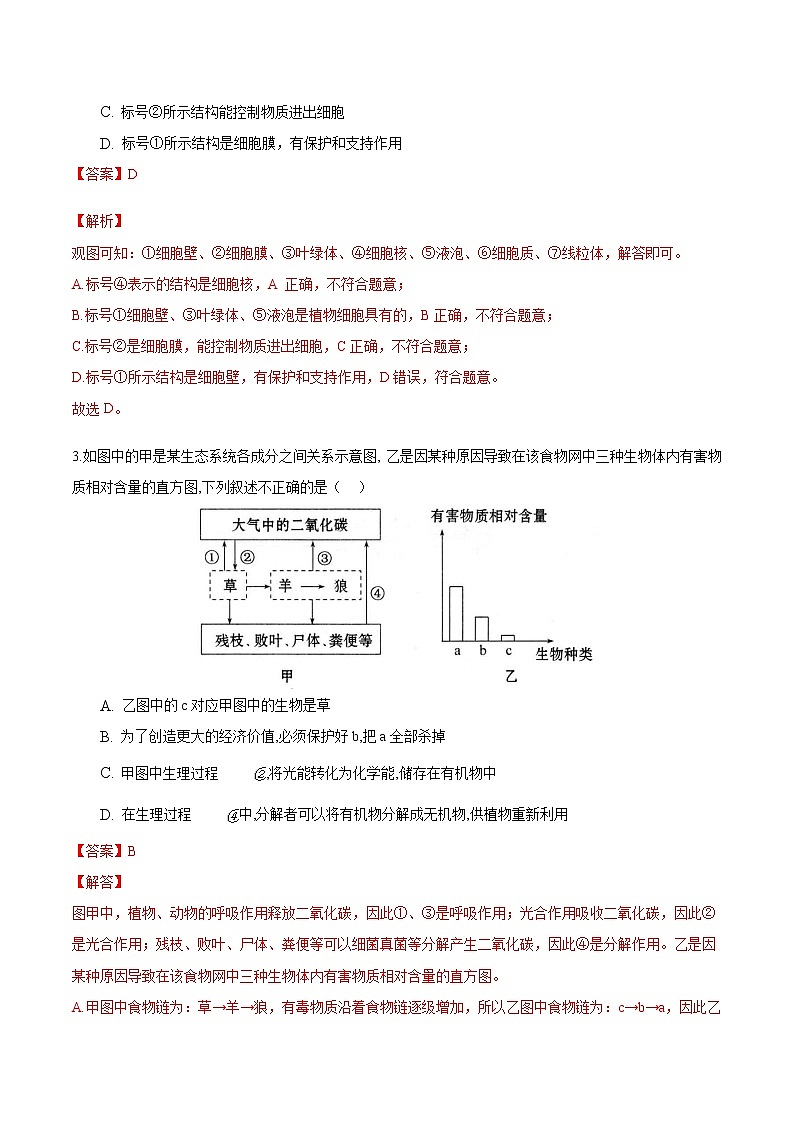初中生物中考复习 必刷卷02-2022年中考生物考前信息必刷卷（全国通用）（解析版）第3页