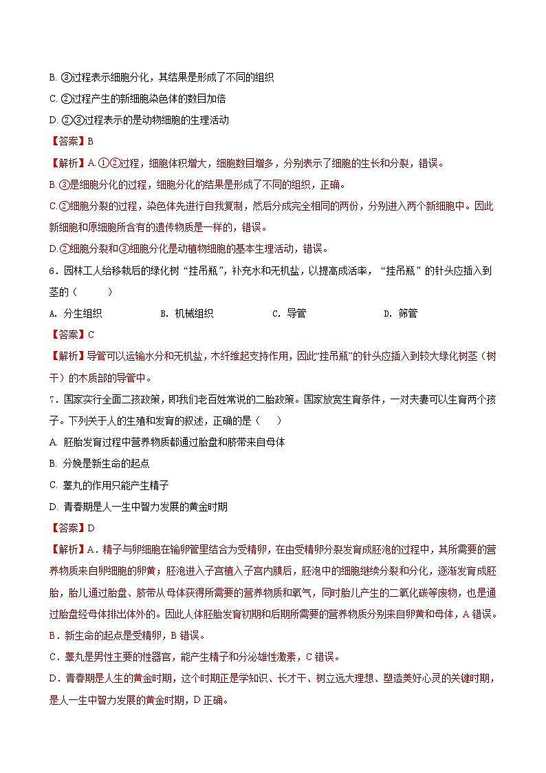 初中生物中考复习 必刷卷03-2021年中考生物考前信息必刷卷（人教版）（解析版）第3页