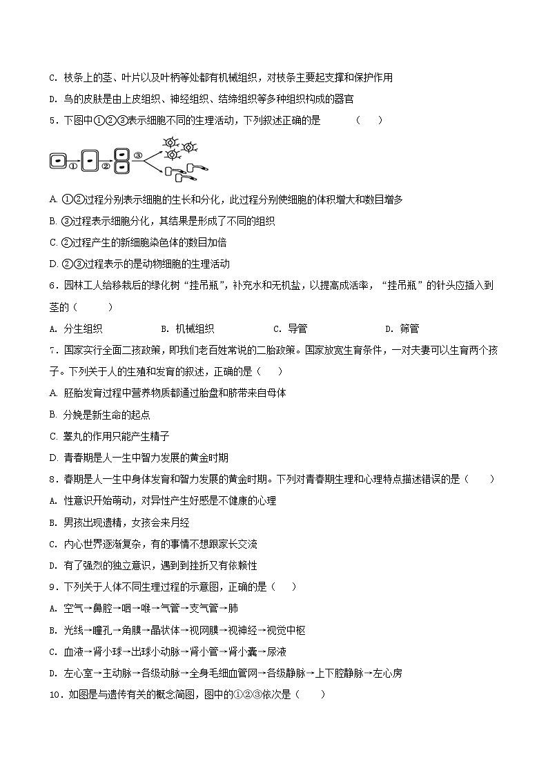 初中生物中考复习 必刷卷03-2021年中考生物考前信息必刷卷（人教版）（原卷版）第2页