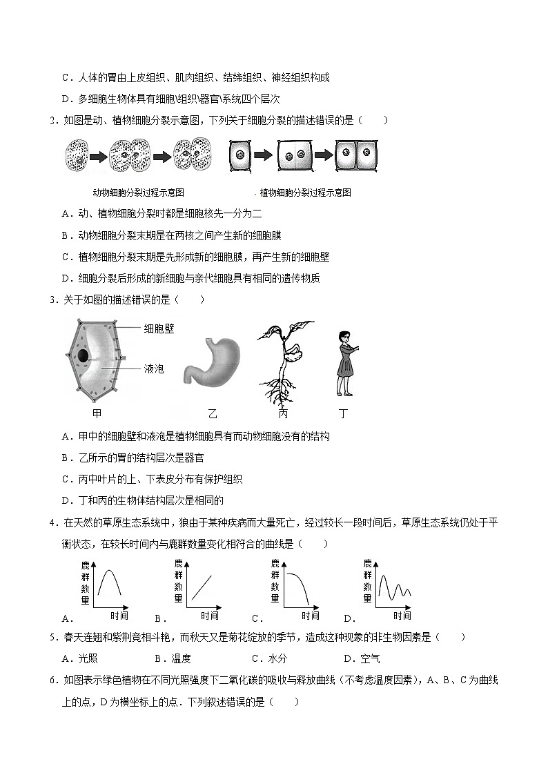初中生物中考复习 必刷卷04-2022年中考生物考前信息必刷卷（全国通用）（原卷版）02