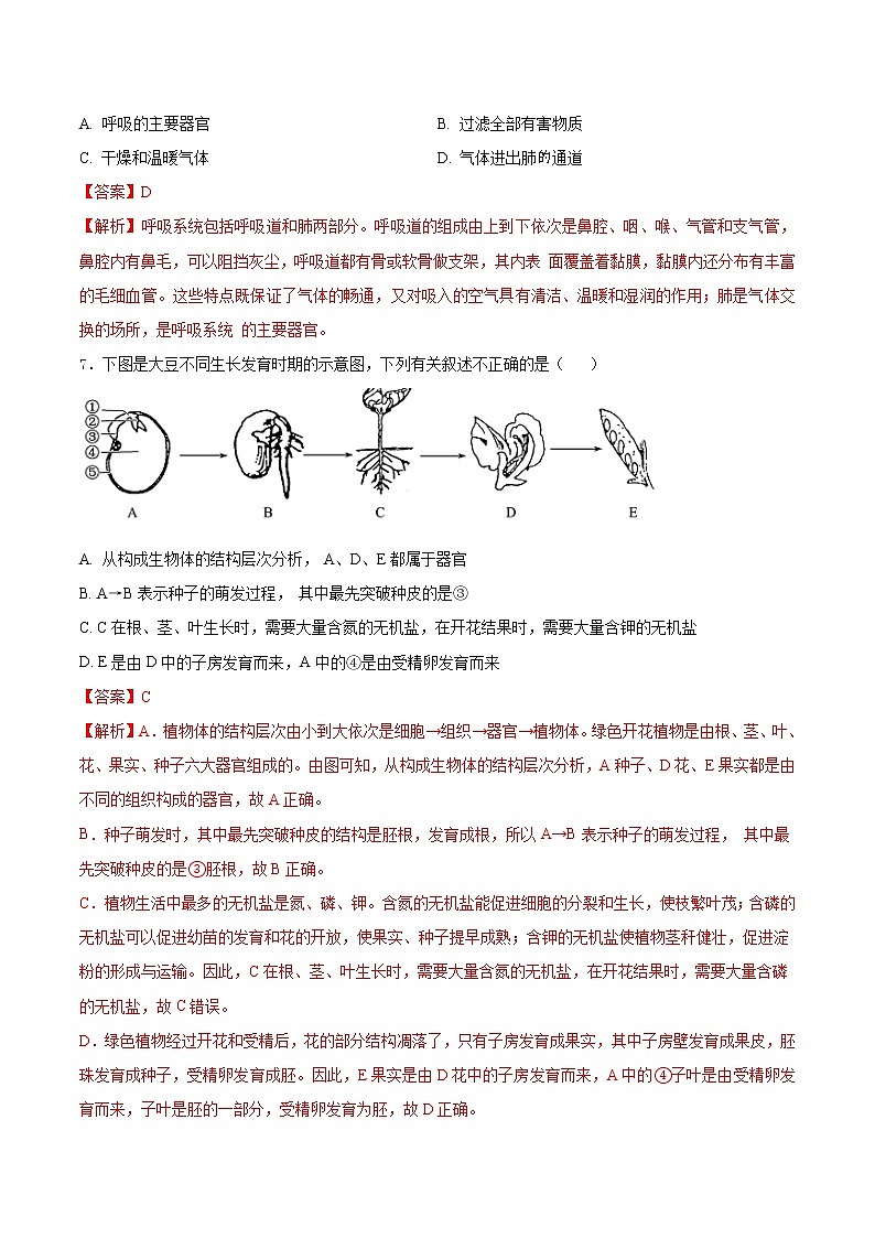 初中生物中考复习 必刷卷05-2021年中考生物考前信息必刷卷（人教版）（解析版）第3页