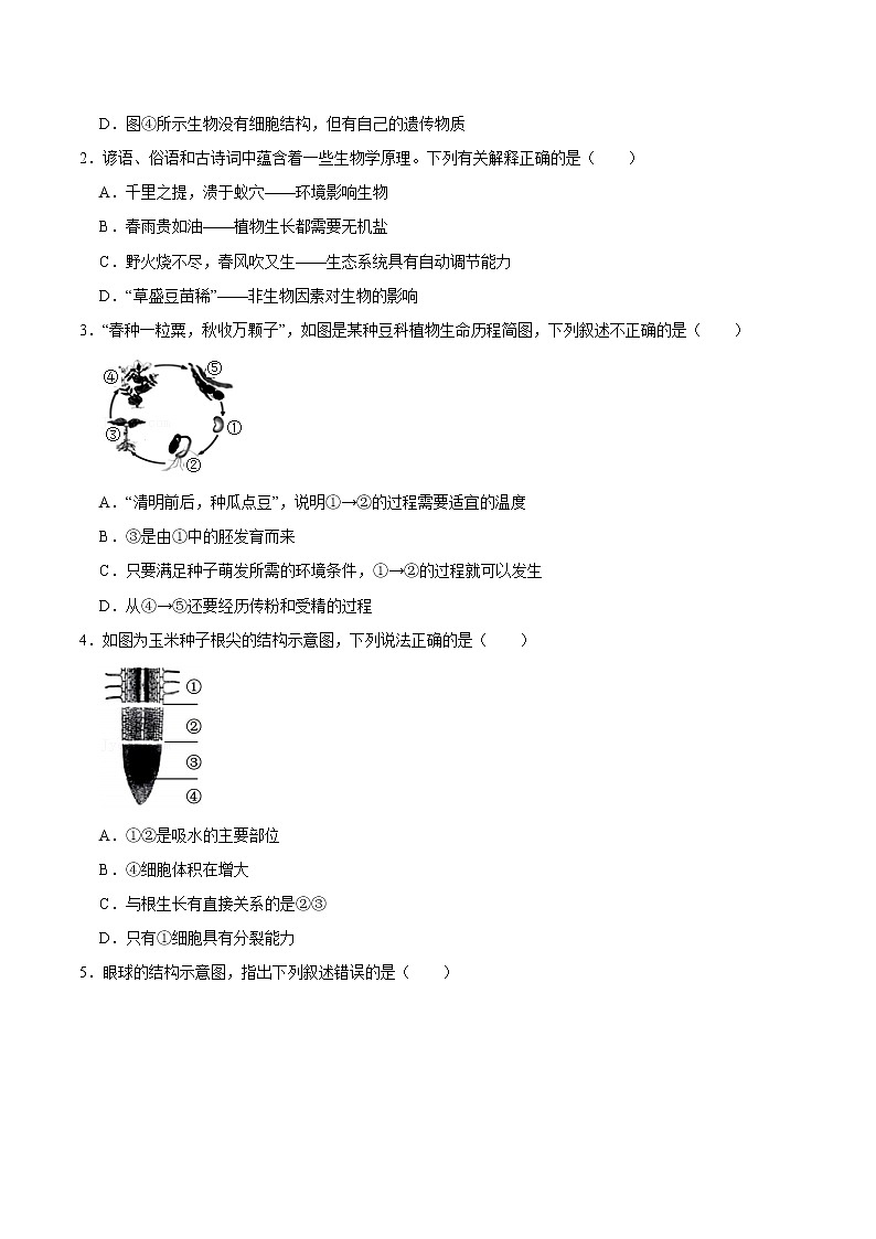 初中生物中考复习 必刷卷05-2022年中考生物考前信息必刷卷（全国通用）（原卷版）第2页