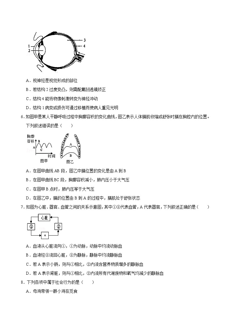 初中生物中考复习 必刷卷05-2022年中考生物考前信息必刷卷（全国通用）（原卷版）第3页