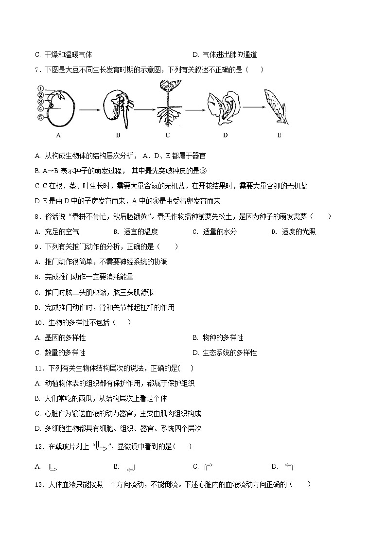 初中生物中考复习 必刷卷05-2021年中考生物考前信息必刷卷（人教版）（原卷版）第2页