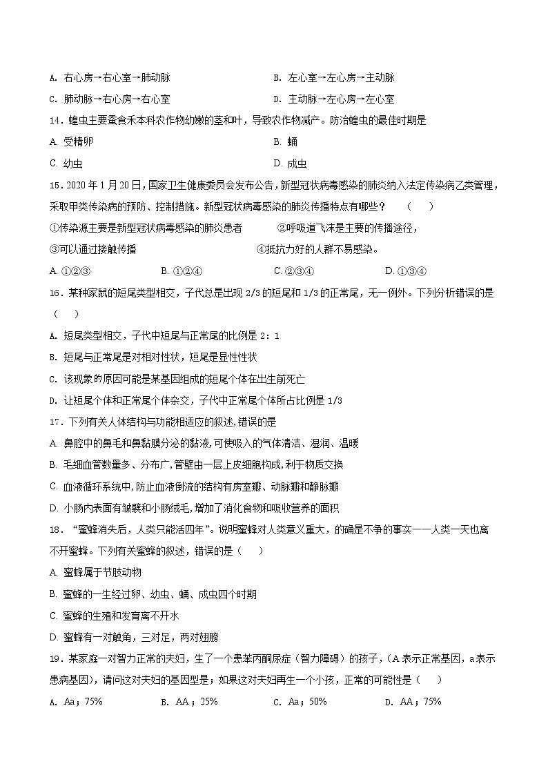 初中生物中考复习 必刷卷05-2021年中考生物考前信息必刷卷（人教版）（原卷版）第3页