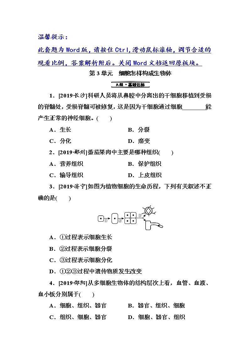 初中生物中考复习 第3单元　细胞怎样构成生物体第1页