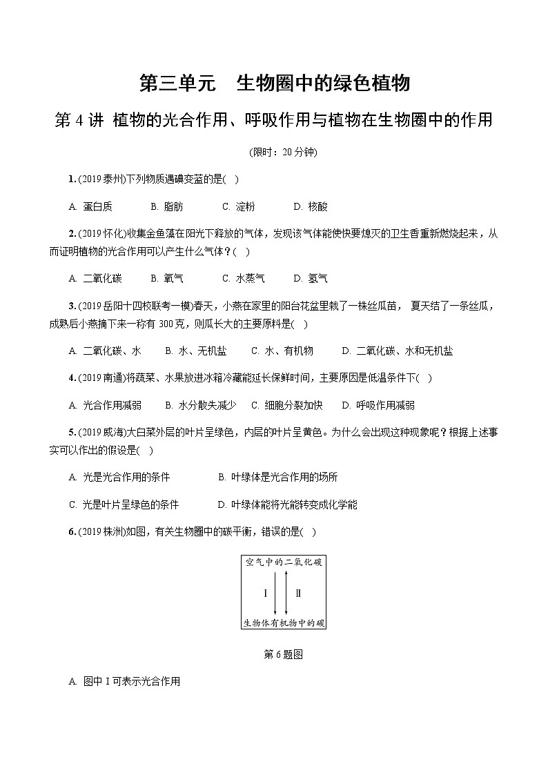 初中生物中考复习 第4讲 植物的光合作用、呼吸作用与植物在生物圈中的作用第1页