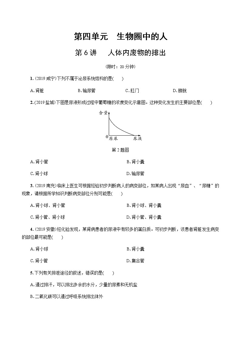 初中生物中考复习 第6讲 人体内废物的排出第1页