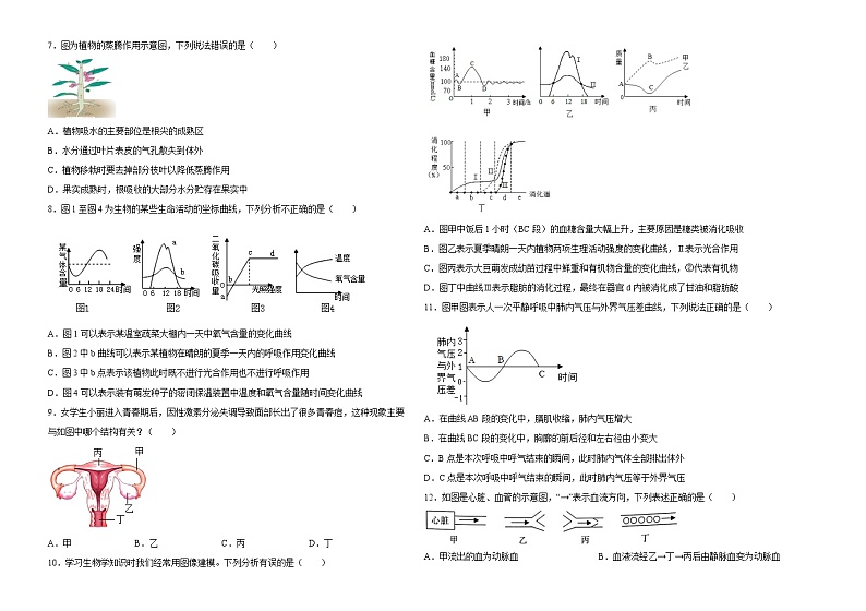 初中生物中考复习 仿真演练卷01-2022年中考生物模拟考场仿真演练卷（全国通用）（考试版）02
