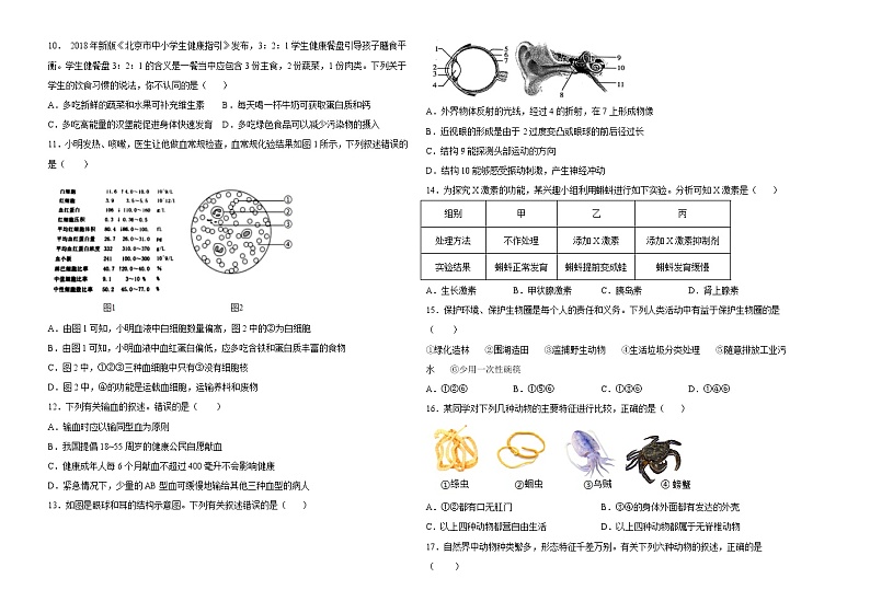 初中生物中考复习 仿真演练卷02-2022年中考生物模拟考场仿真演练卷（全国通用）（考试版）02
