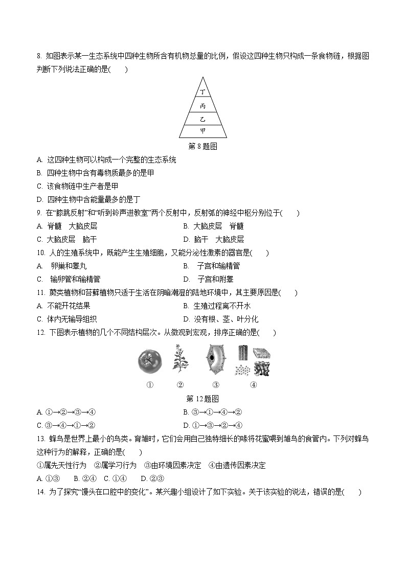 初中生物中考复习 海南省2021年初中生物学业水平考试仿真模拟卷第2页
