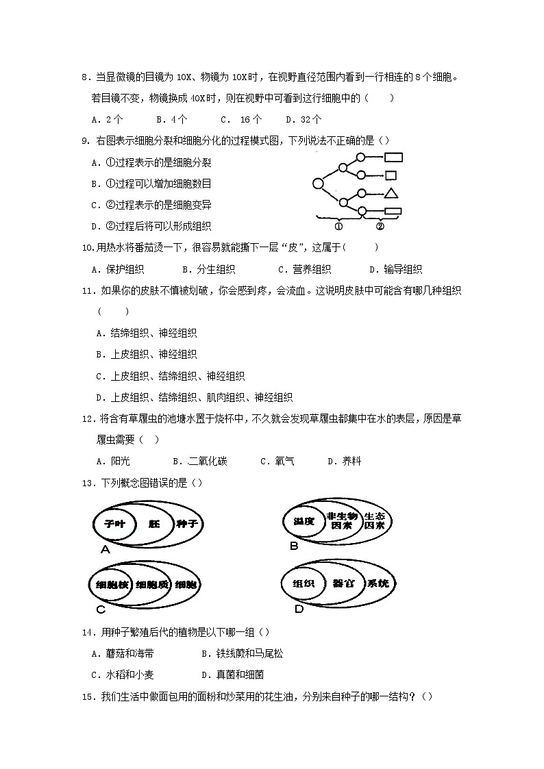 初中生物中考复习 河南省开封市2019年中考生物模拟题02