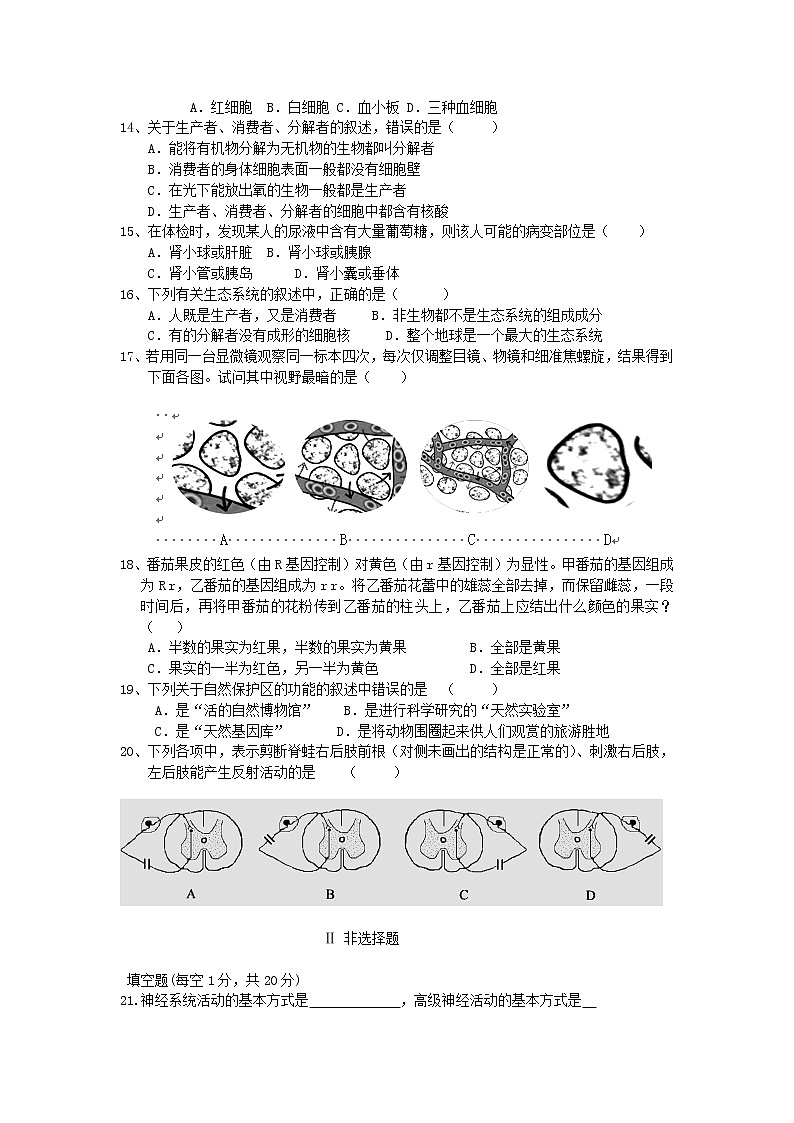 初中生物中考复习 河南省平顶山市2019年中考生物模拟试题02