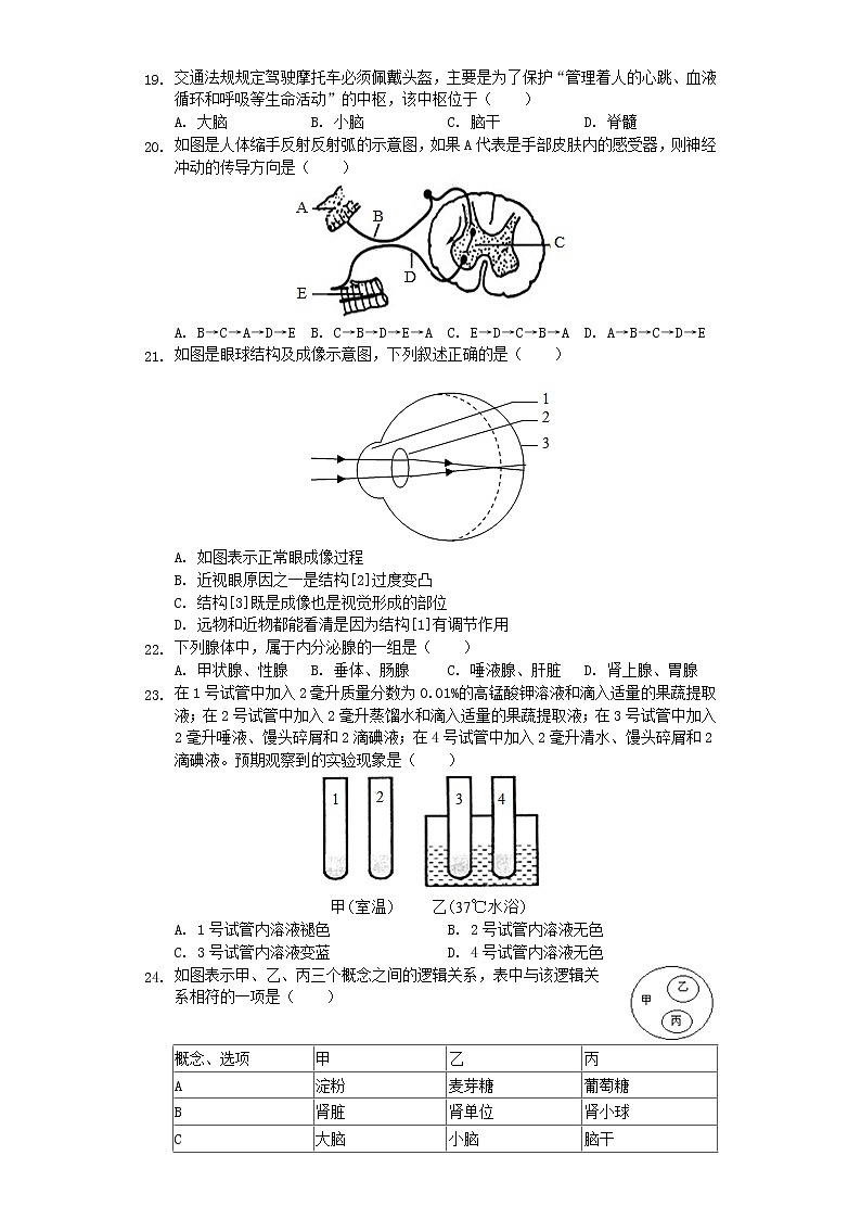 初中生物中考复习 湖南省永州市2019年中考生物一模试卷（含解析）03