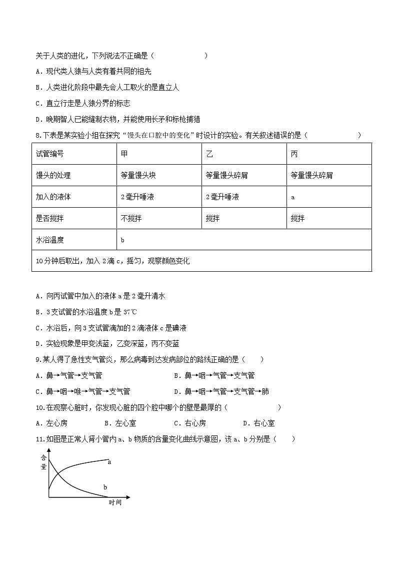 初中生物中考复习 黄金卷3-【赢在中考·黄金八卷】备战2022年中考生物全真模拟卷（全国通用）（原卷版）02