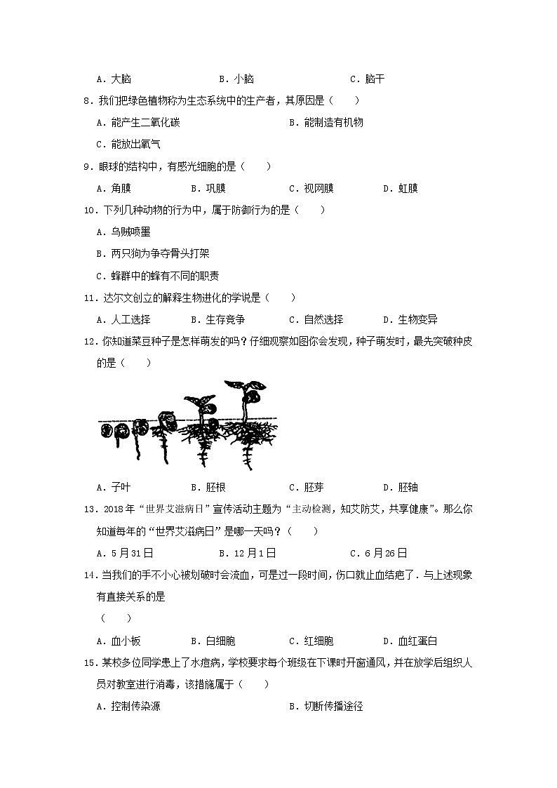 初中生物中考复习 江苏省淮安市洪泽区2019年中考生物模拟试卷（5月份）02