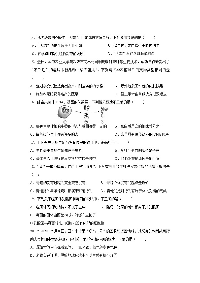 初中生物中考复习 江西省2021年初中学业水平考试生物模拟试卷（三）第3页