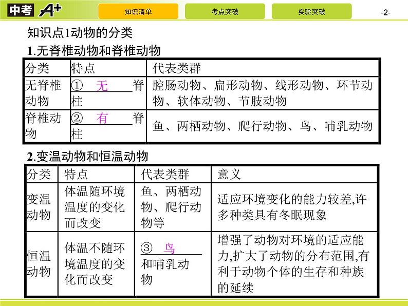 初中生物中考复习 第1讲　动物的主要类群课件PPT第2页