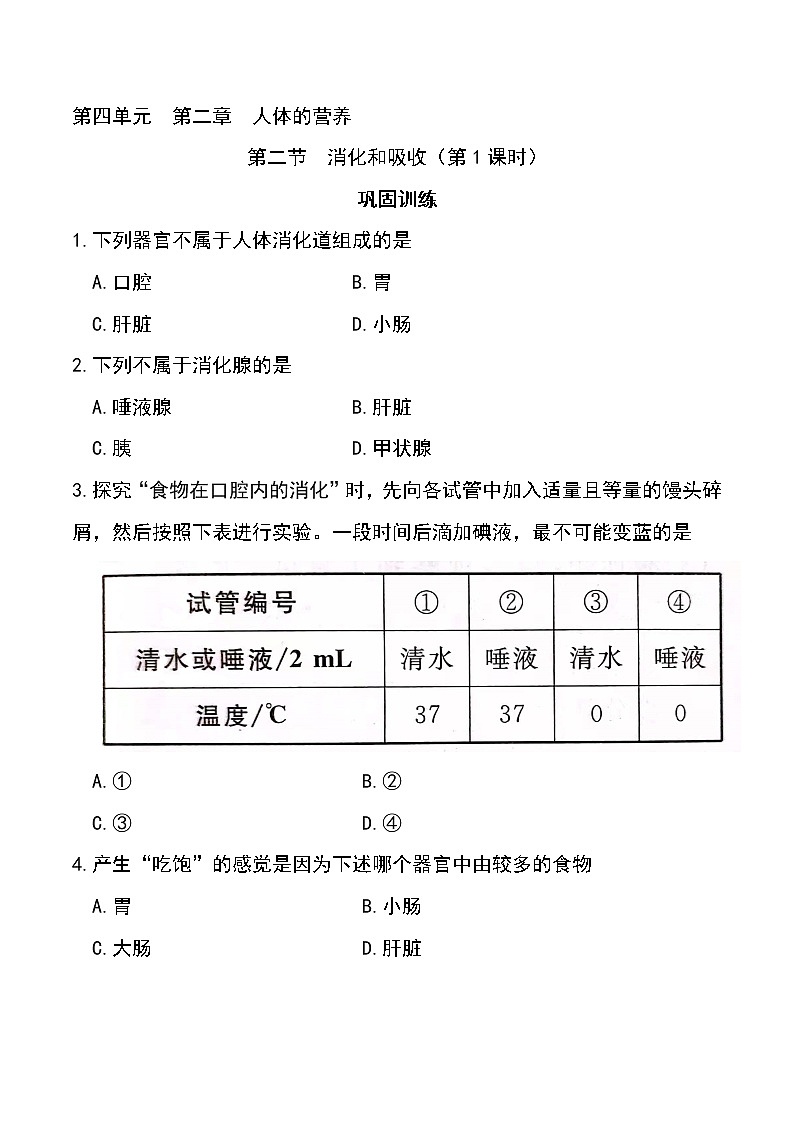 4.2.2 消化和吸收（第1课时）-初中生物七年级下册 课件+练习（人教版新课标）01