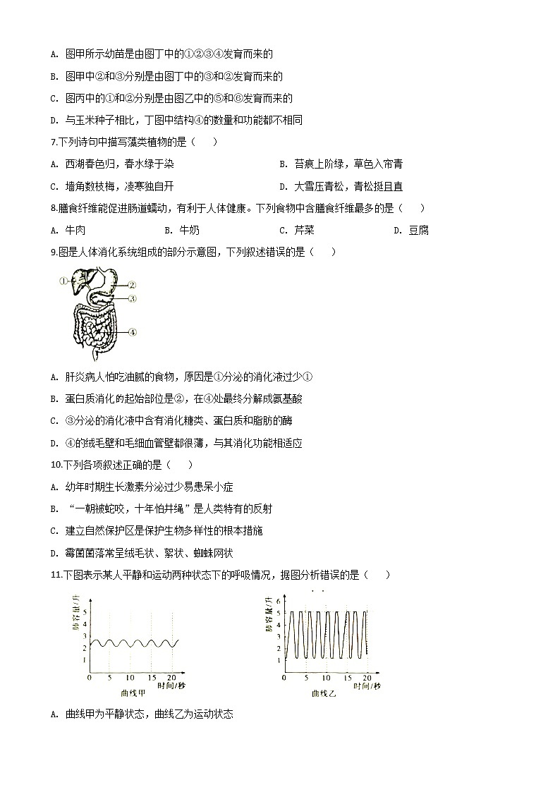 初中生物中考复习 精品解析：湖南省衡阳市2020中考生物试题（原卷版）第2页