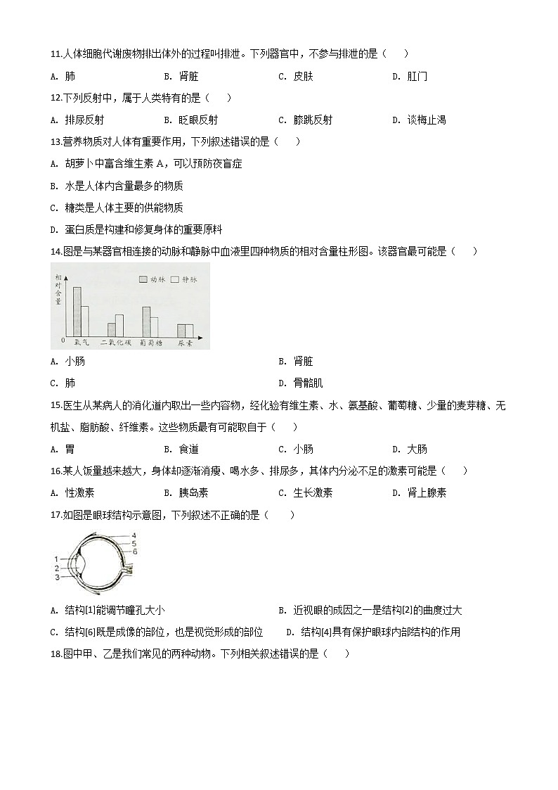 初中生物中考复习 精品解析：湖南省邵阳市2020年中考生物试题（原卷版）第3页