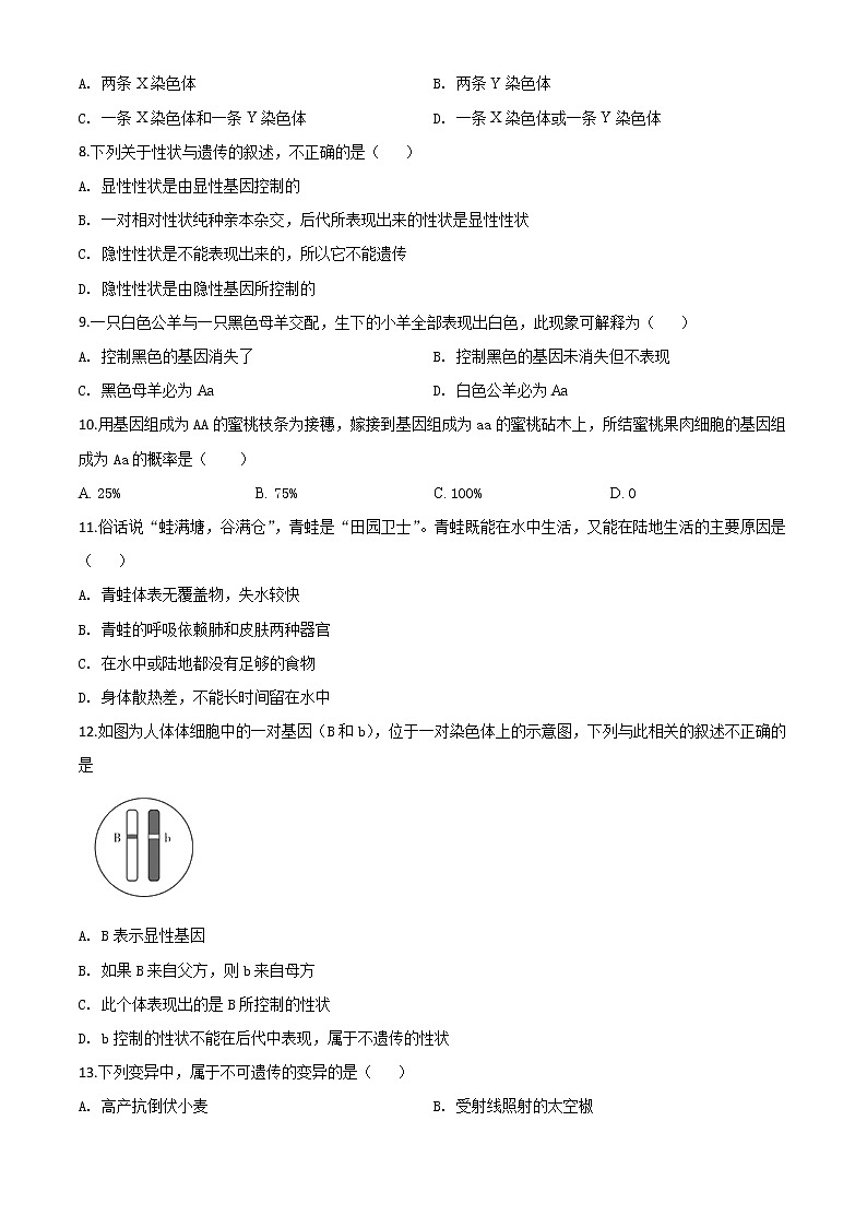 初中生物中考复习 精品解析：辽宁省铁岭市2020年中考生物试题（原卷版）02