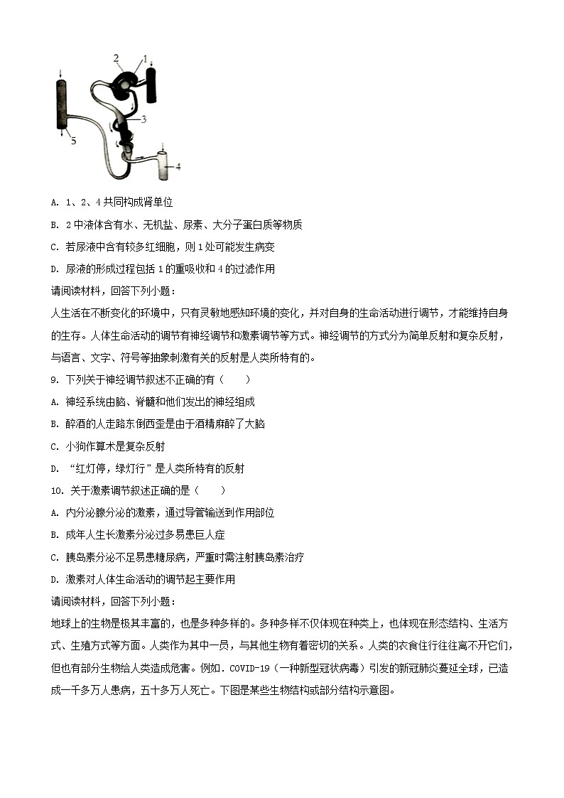 初中生物中考复习 精品解析：四川省南充市2020年中考生物试题（原卷版）第3页