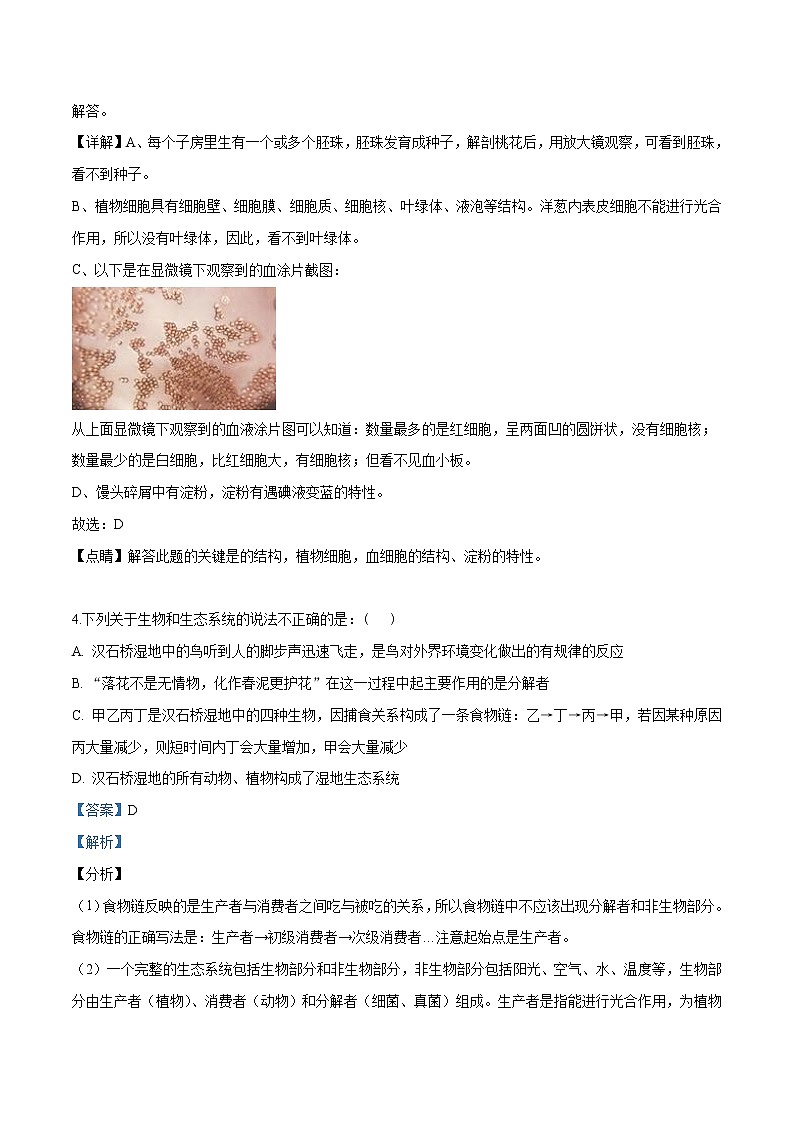 初中生物中考复习 精品解析：北京市顺义区2019届九年级二模生物试题（解析版）第3页