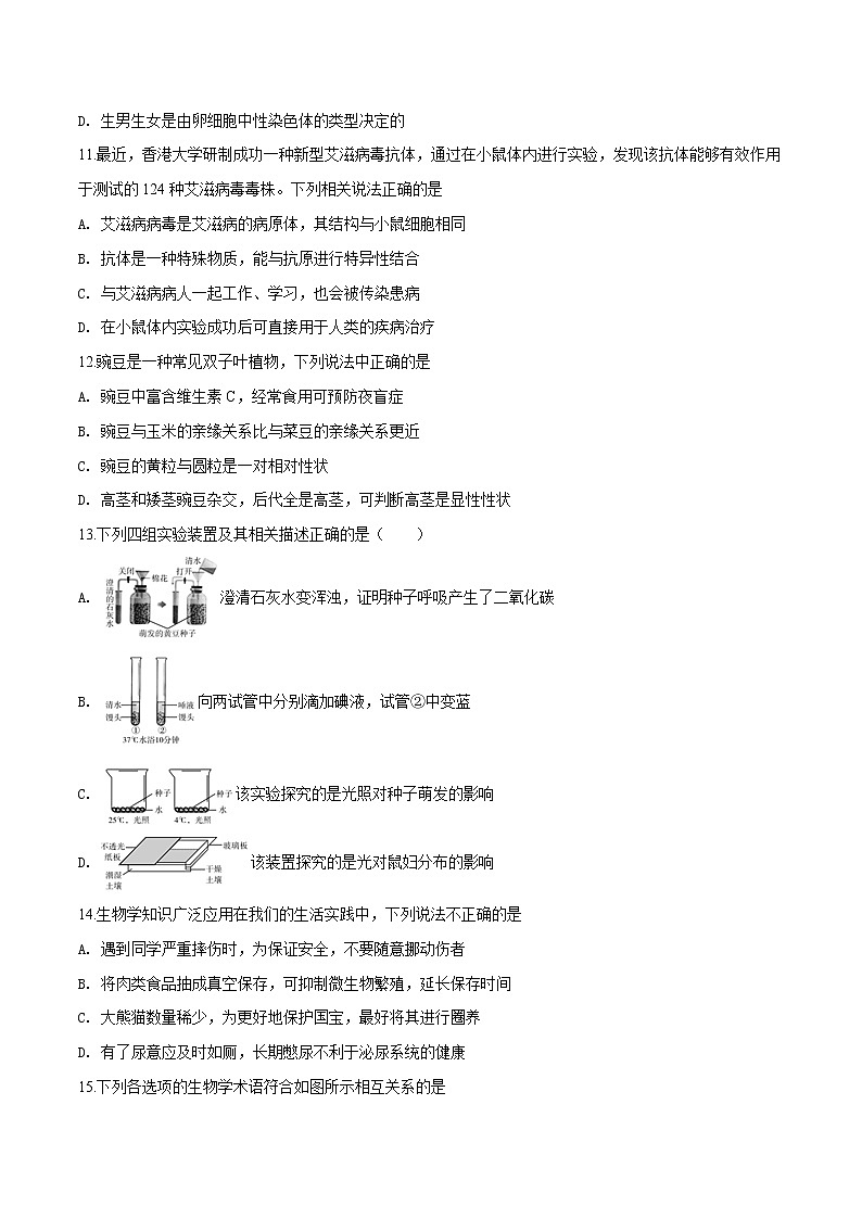 初中生物中考复习 精品解析：北京市西城区2018届九年级（5月）二模生物试题（原卷版）03