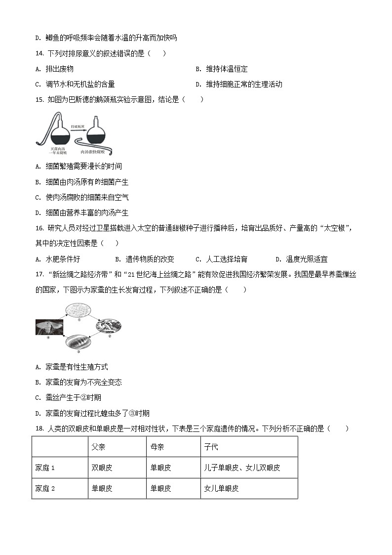 初中生物中考复习 精品解析：四川省资阳市2020年中考生物试题（原卷版）第3页