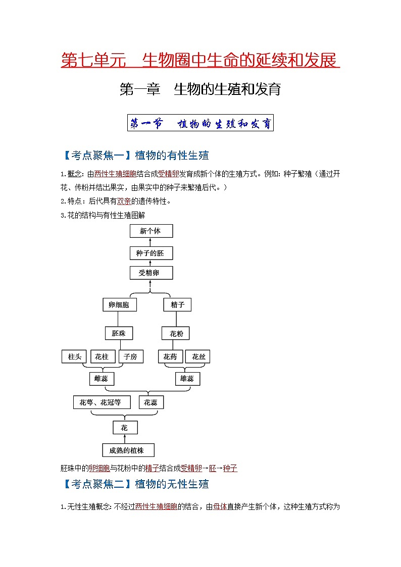 初中生物中考复习 考点01  生物的生殖和发育-【考点聚焦】2022年中考生物知识手册速查（人教版）01