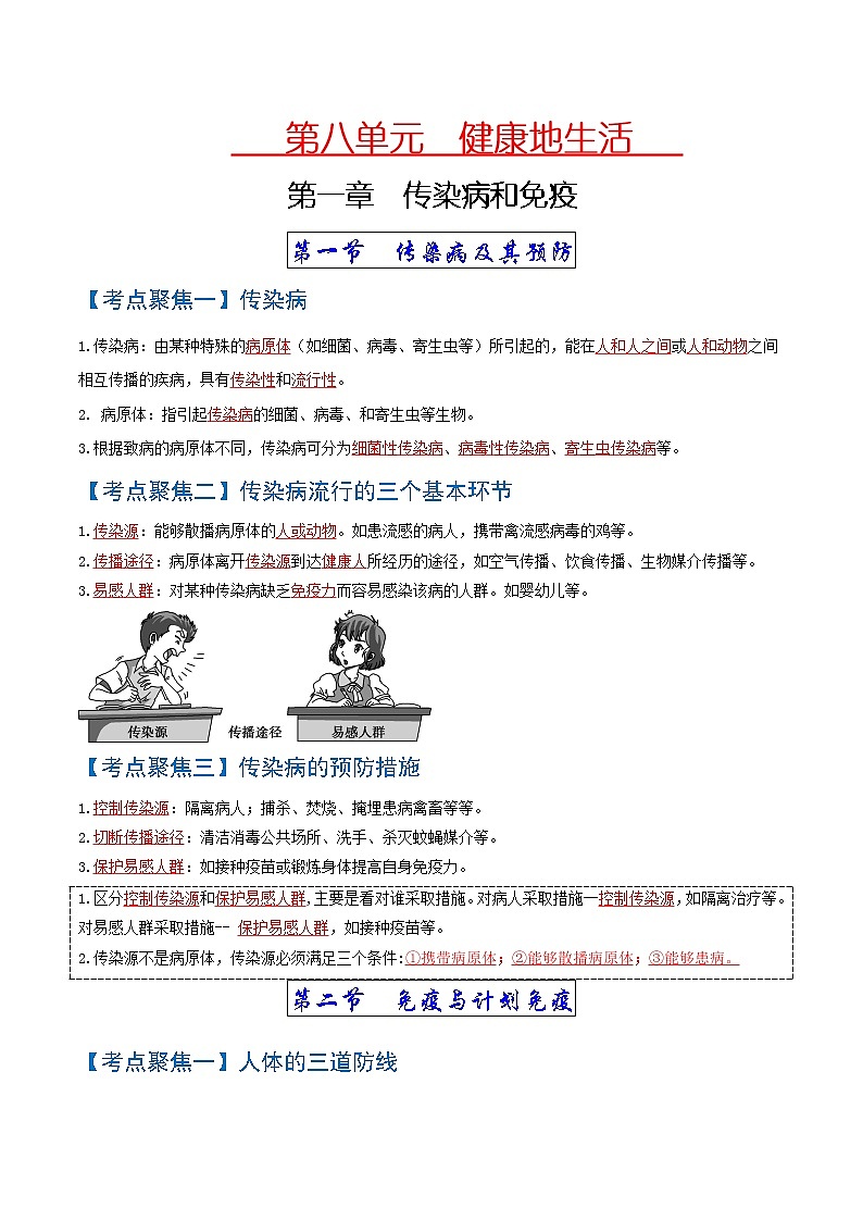 初中生物中考复习 考点04  传染病和免疫-【考点聚焦】2022年中考生物知识手册速查（人教版）第1页
