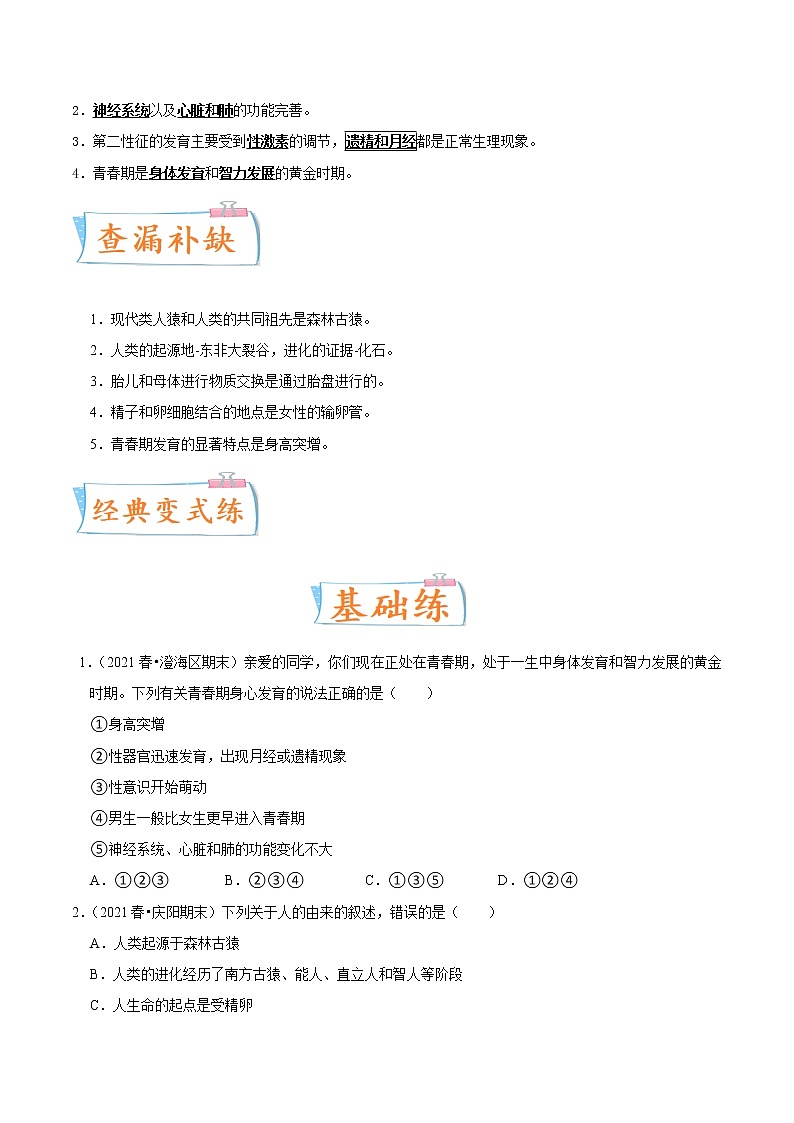 初中生物中考复习 考点10 人的由来-备战2022年中考生物一轮复习考点微专题03