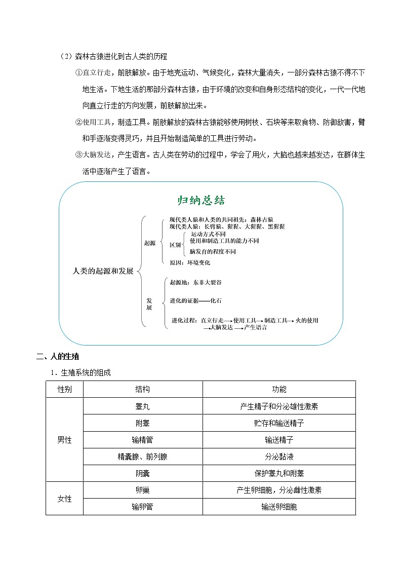 初中生物中考复习 考点18 人的由来-备战2021年中考生物考点一遍过 试卷02