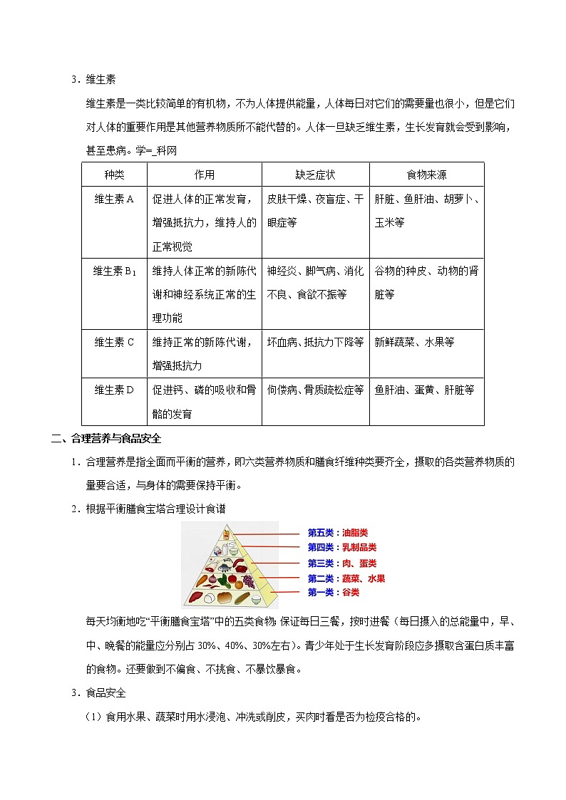初中生物中考复习 考点20 食物中的营养物质、合理营养与食品安全-备战2019年中考生物考点一遍过 试卷02