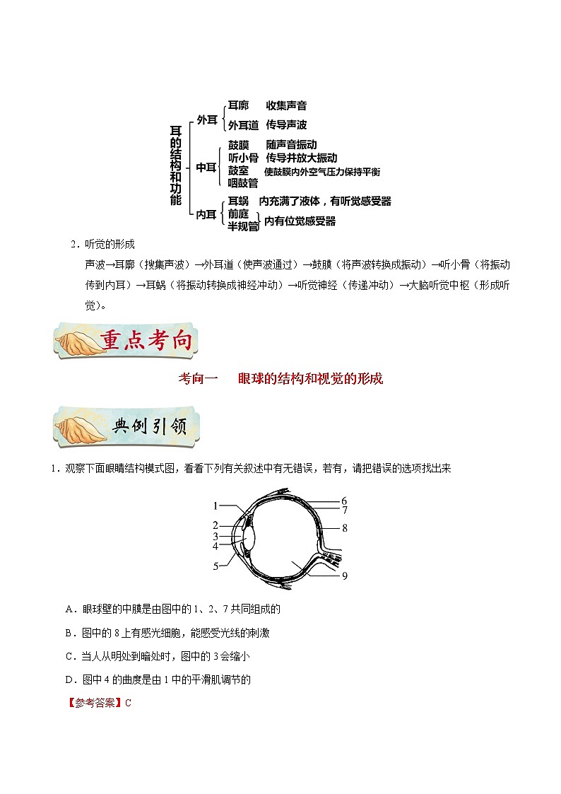 初中生物中考复习 考点27 人体对外界环境的感知-备战2019年中考生物考点一遍过第3页