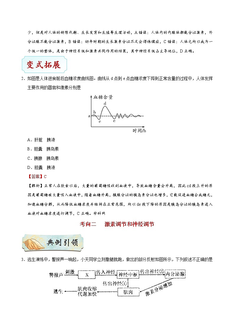 初中生物中考复习 考点29 激素调节-备战2019年中考生物考点一遍过 试卷03