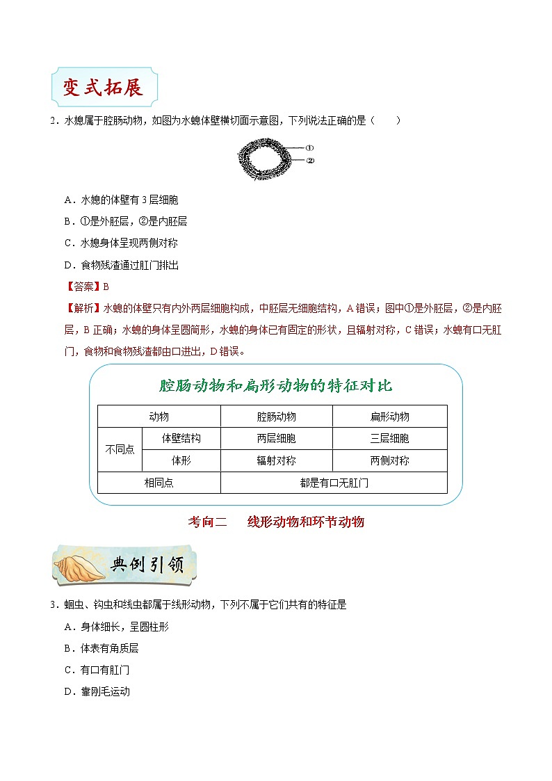 初中生物中考复习 考点30 无脊椎动物-备战2021年中考生物考点一遍过 试卷03