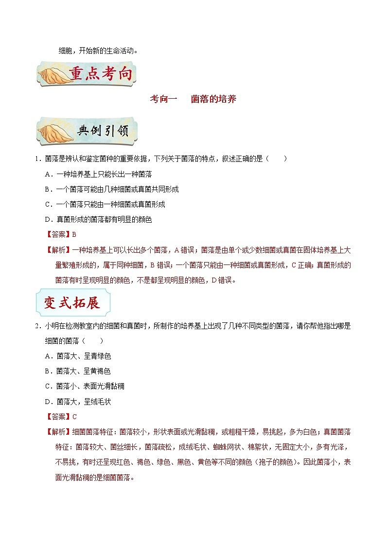 初中生物中考复习 考点35 细菌、真菌与病毒-备战2021年中考生物考点一遍过 试卷03