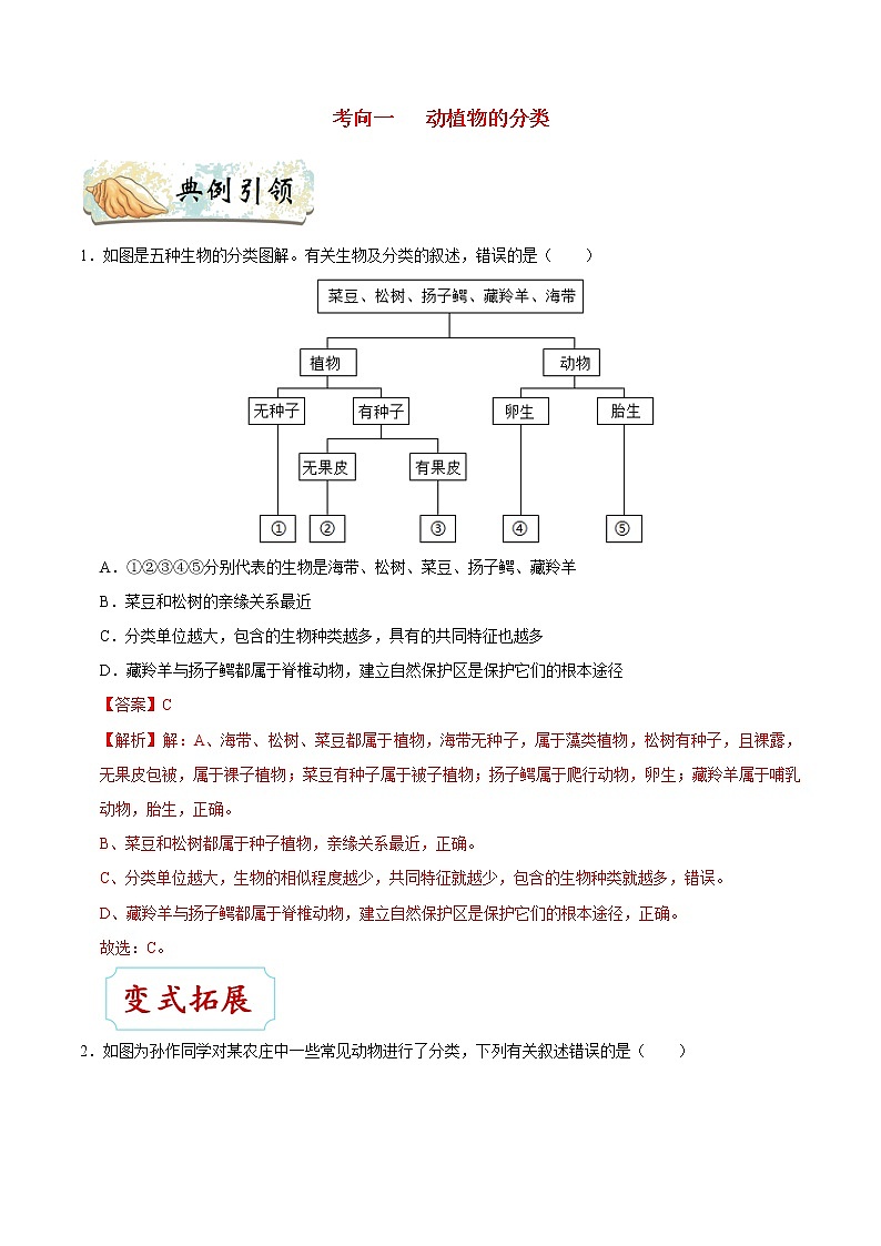 初中生物中考复习 考点36 生物的分类及生物的多样性-备战2021年中考生物考点一遍过第3页