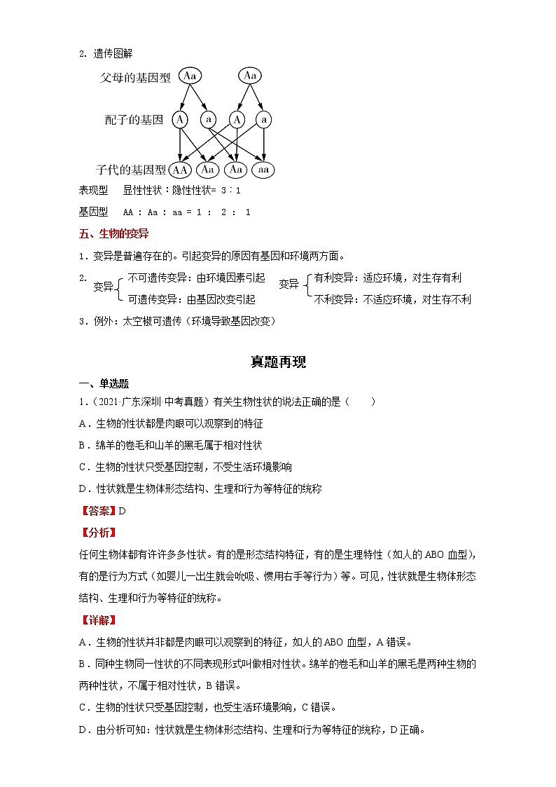 备战2023生物新中考二轮复习重难突破（广东专用）重难点14 生物的遗传和变异（解析版）第3页