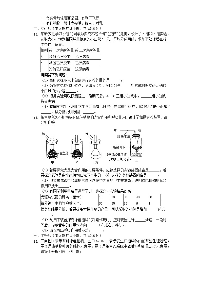 初中生物中考复习 内蒙古包头市2019年中考生物押题试卷（二）（含解析）第2页