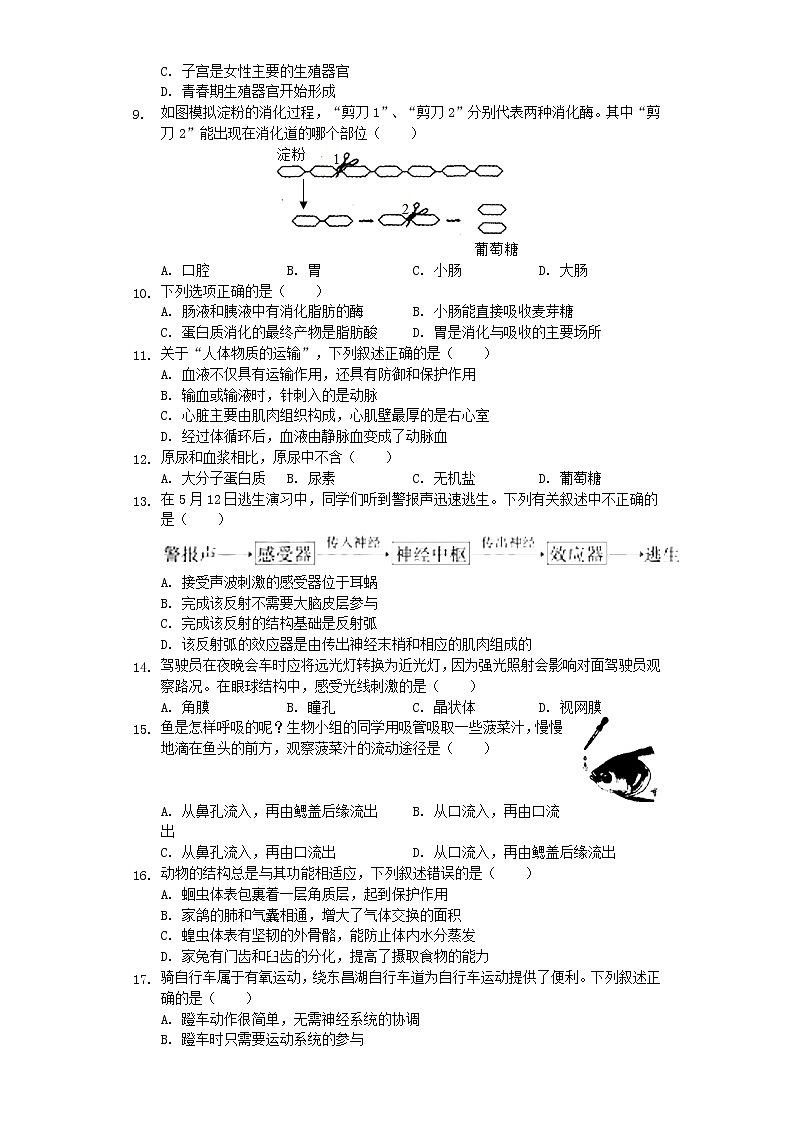初中生物中考复习 山东省聊城市东昌府区2019年中考生物一模试卷（含解析）第2页