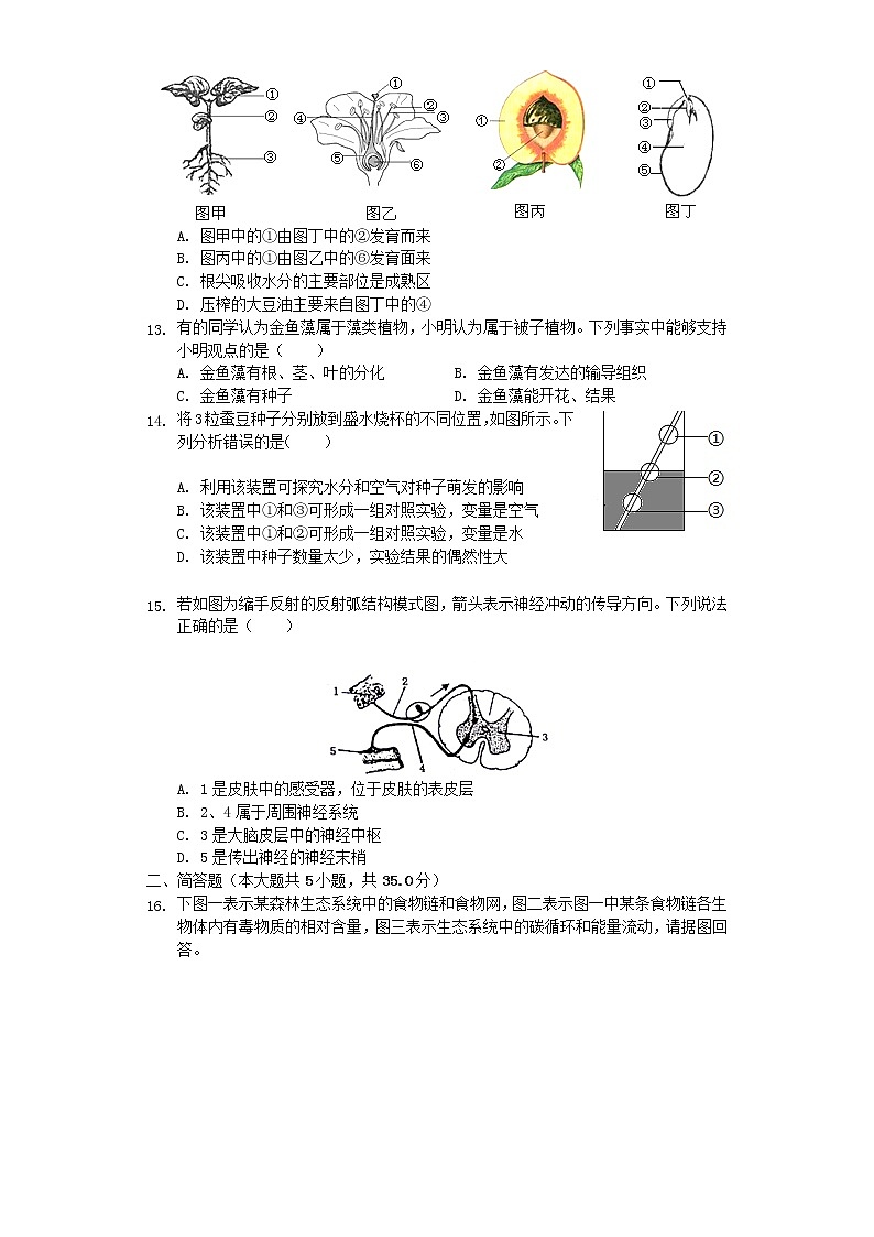 初中生物中考复习 山东省泰安市泰山区2019年中考生物模拟试卷（4月份）（含解析）第3页