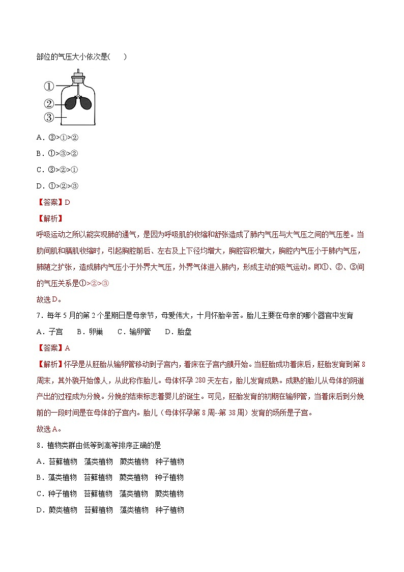 初中生物中考复习 生物-（ 北京卷）【试题猜想】2021年中考考前最后一卷（全解全析）03