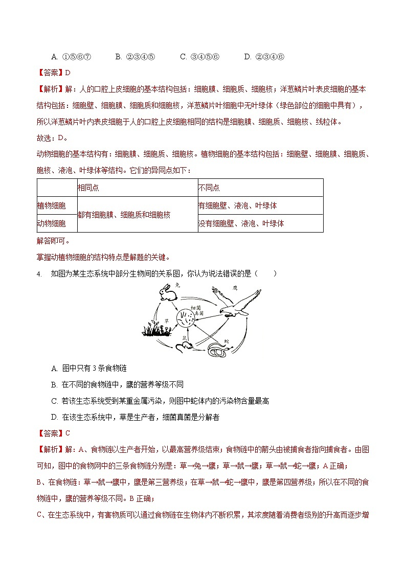 初中生物中考复习 生物-（ 湖北卷）【试题猜想】2021年中考考前最后一卷（全解全析）03