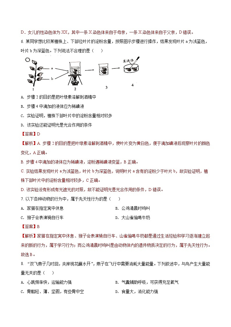 初中生物中考复习 生物-（山东卷）【试题猜想】2021年中考考前最后一卷（全解全析）03